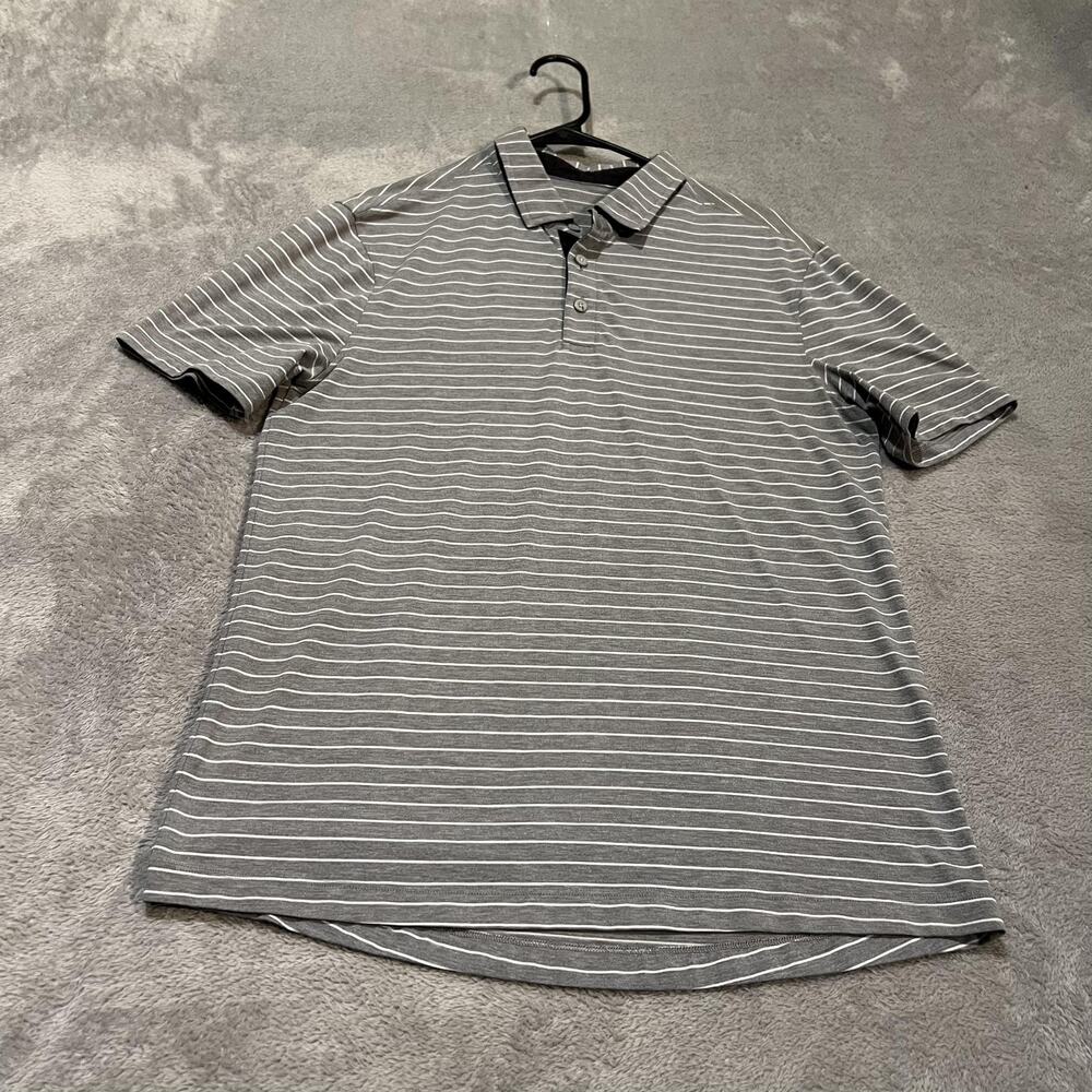 Lululemon Evolution Polo Shirt Mens Medium Gray Stripe Golf Performance Casual